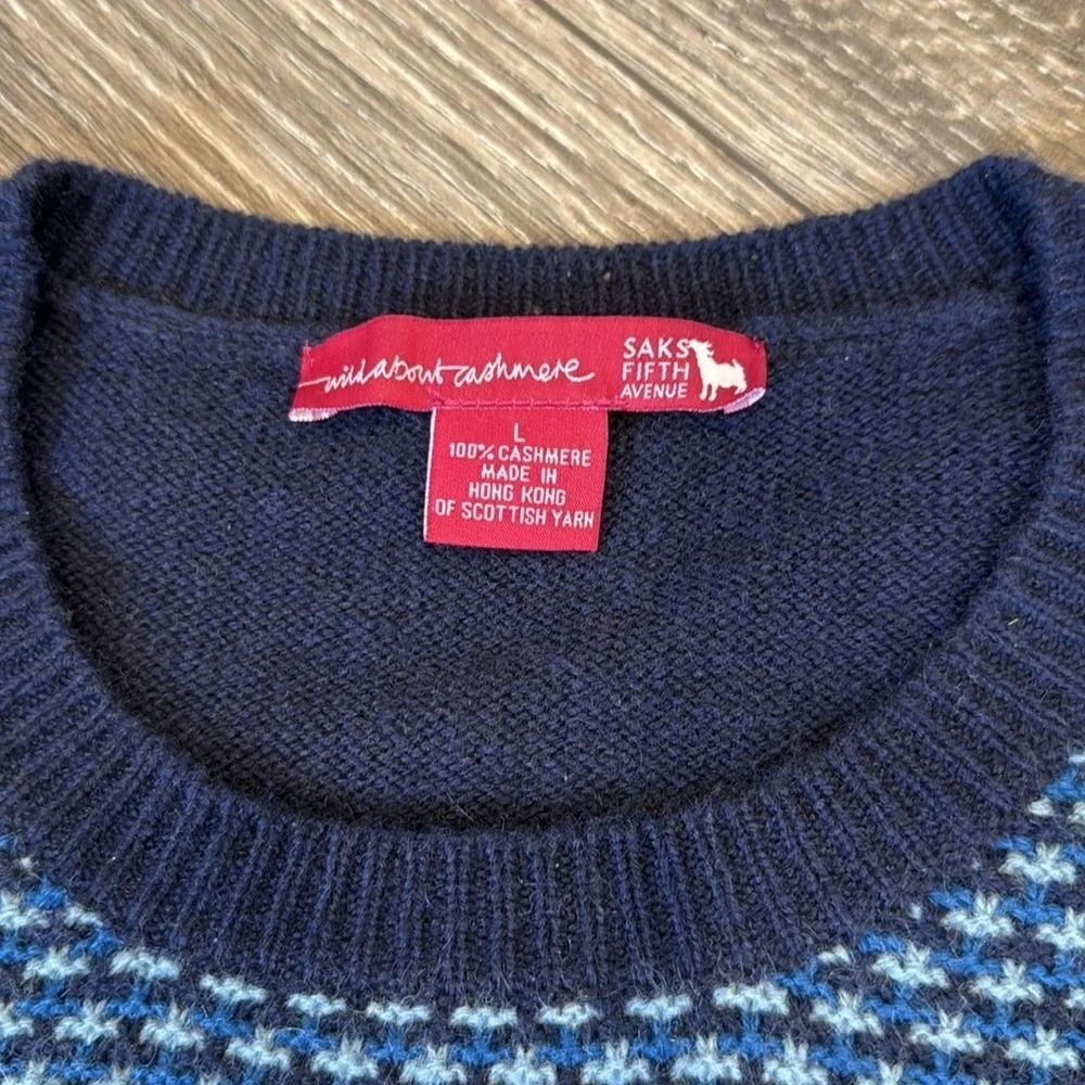 Men's Blue Patterned 100% Cashmere Sweater Size Large